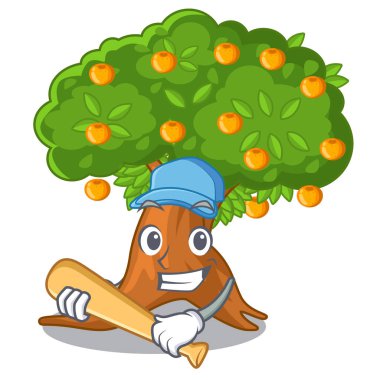 Beyzbol portakal ağacı maskotu ile izole çalmaya