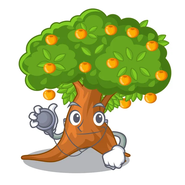 Lekarz orange tree na białym tle z maskotką — Wektor stockowy