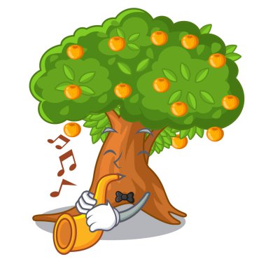 Evin yanında ile trompet karikatür portakal ağacı