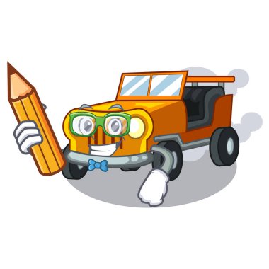 Şekil maskot öğrenci Jeep Araba