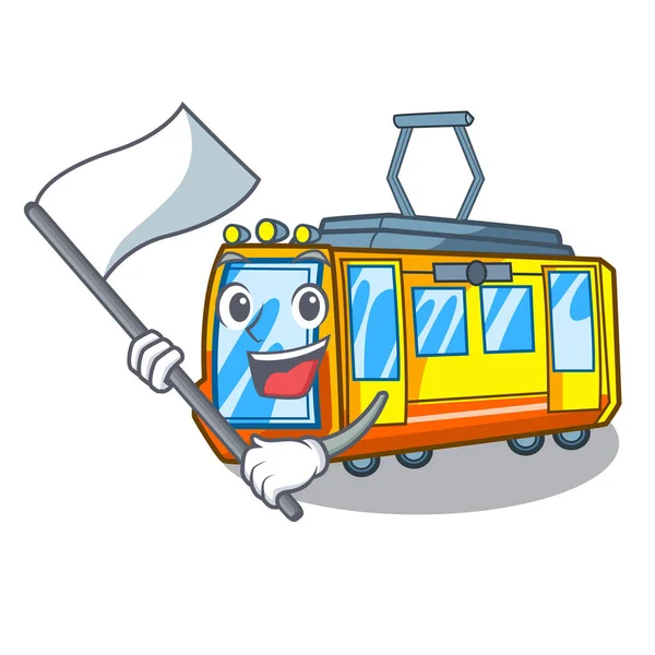 Z flagą miniaturowego pociągu elektrycznego w kształcie kreskówki — Wektor stockowy