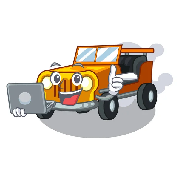 Con auto jeep portatile isolato con il cartone animato — Vettoriale Stock