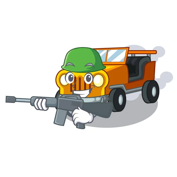 Carro de jipe do exército isolado com o desenho animado — Vetor de Stock