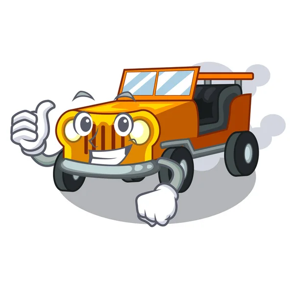 Daumen hoch Jeep-Auto in Form von Maskottchen — Stockvektor