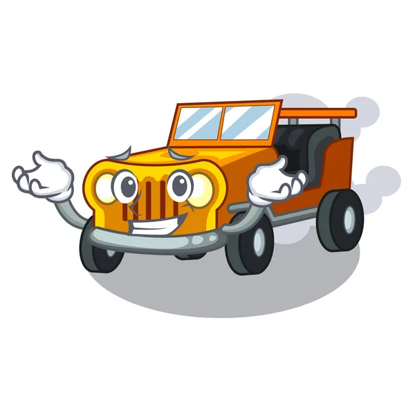 Grinande Jeep bil i form maskot — Stock vektor
