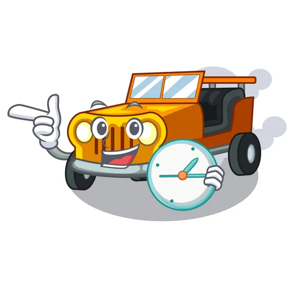 Z zegarem samochód Jeep w kształcie maskotka — Wektor stockowy