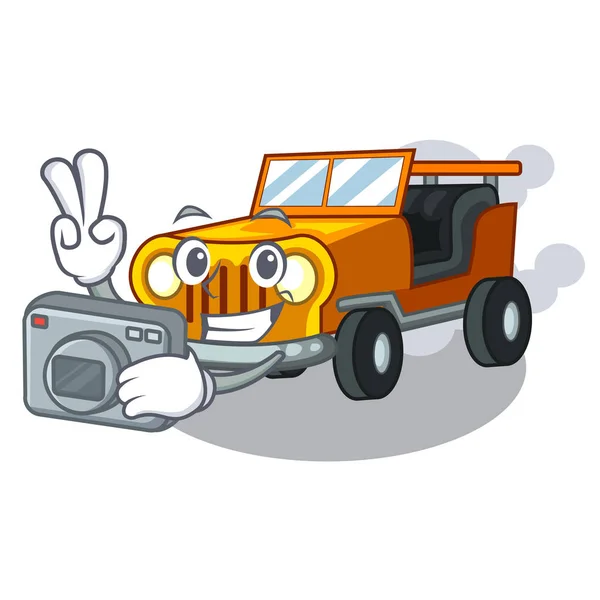 Şekil karakter fotoğrafçı Jeep Araba oyuncakları — Stok Vektör
