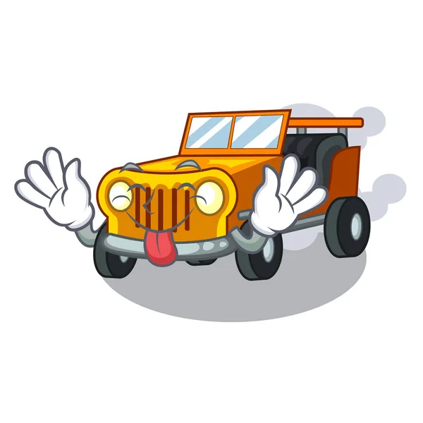 Język na zewnątrz Jeep Cartoon samochód w przedniej łaski — Wektor stockowy