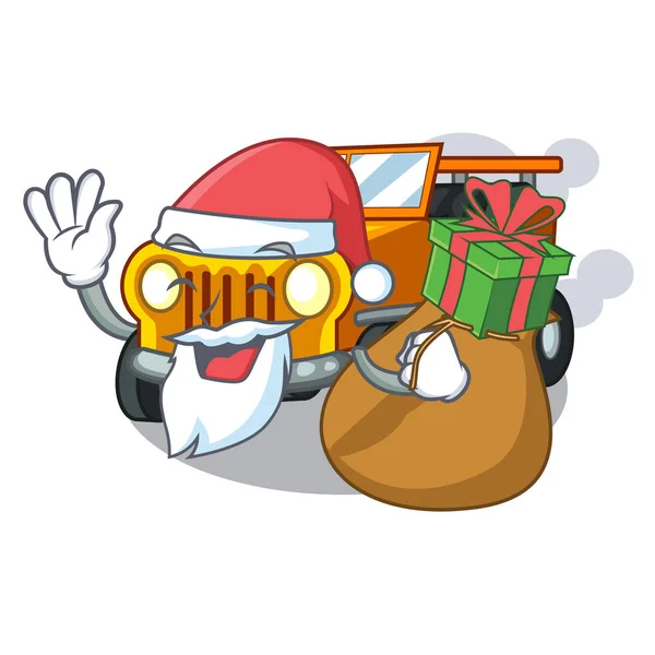 Ön merhamet hediye Jeep karikatür araba ile Santa — Stok Vektör