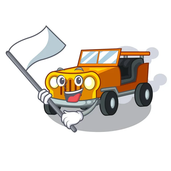 Mit Flagge Jeep Cartoon Auto vor Gnade — Stockvektor