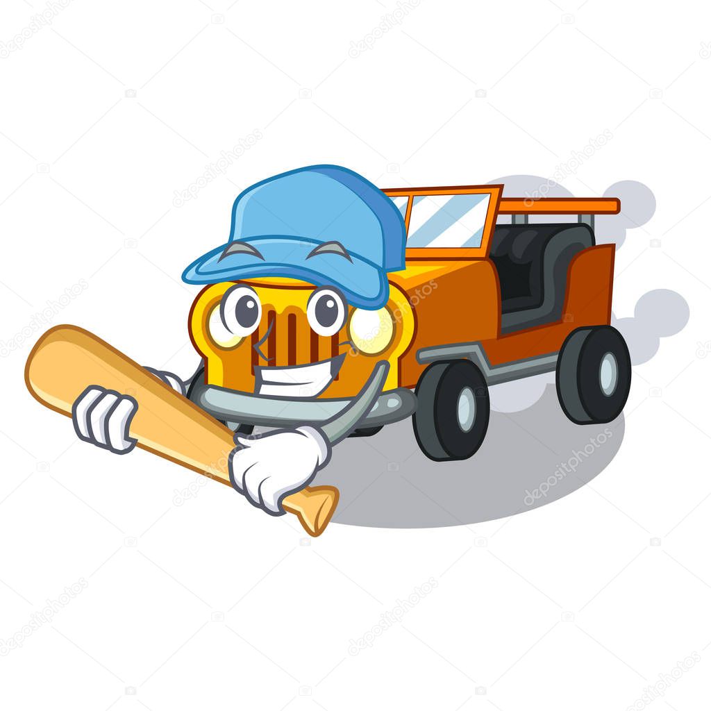 Playing baseball jeep car isolated with the cartoon