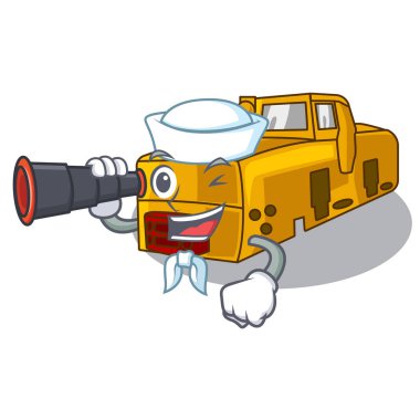 Maskot izole binoküler lokomotif madeni ile denizci
