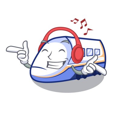 Karikatür izole dinleme müzik shinkansen tren