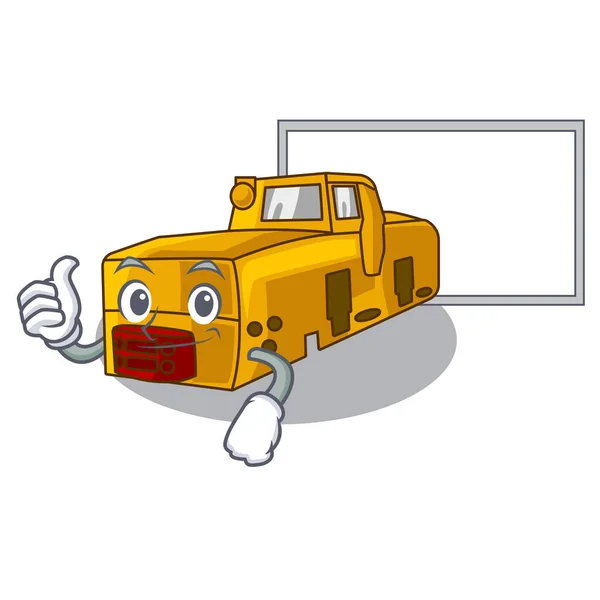 V kresleném tvaru se zvedne deska s miniaturní lokomotivou. — Stockový vektor