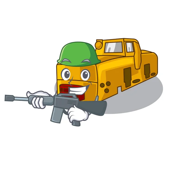 Mina de locomotora miniatura del ejército en forma de dibujos animados — Vector de stock