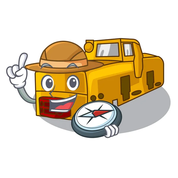 Mina de locomotora Explorer aislada en la mascota — Vector de stock