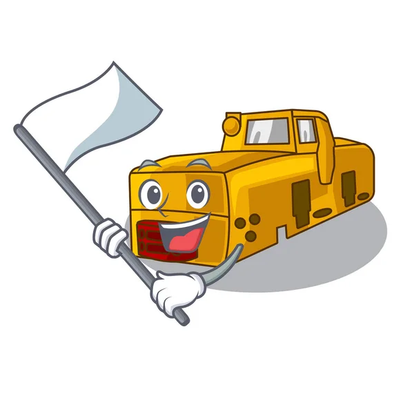 Avec drapeau locomotive mine dessin animé jouet au-dessus de la table — Image vectorielle