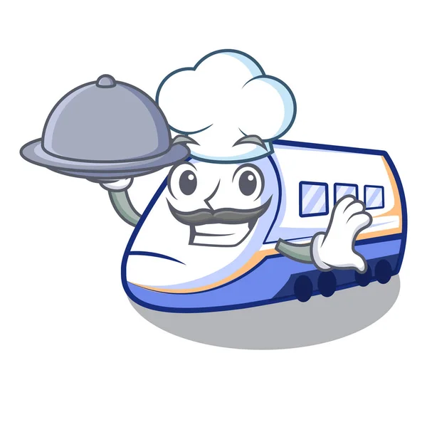 Chef com comida shinkansen trem isolado no desenho animado — Vetor de Stock