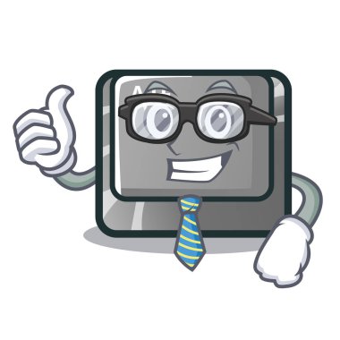 Maskot ile izole iş adamı alt düğmesini