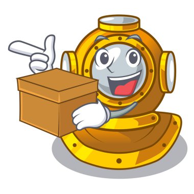 Kutusu ile Dalış kask izole karikatür