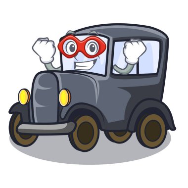 Süper kahraman eski araba Karikatür izole
