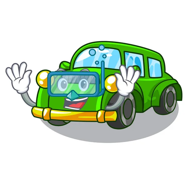 Diving miniature classic car in shape characters — Stock Vector