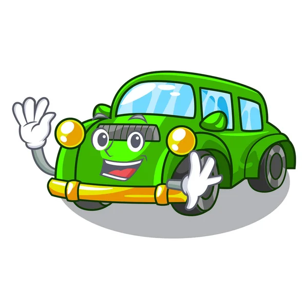 Waving miniature classic car in shape characters — Stock Vector