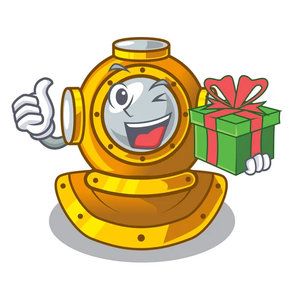 Con forma de regalo personaje casco de buceo en el armario — Vector de stock