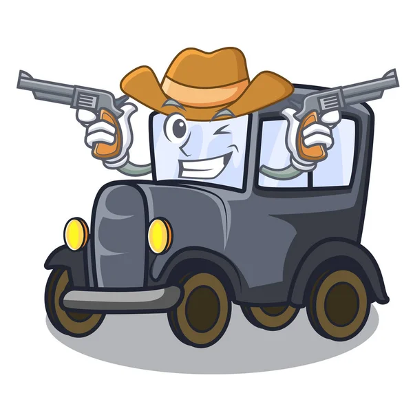 Cowboy old car in the shape character — Stock Vector
