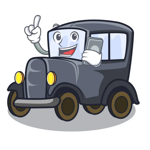 With phone old car in the shape character — Stock Vector