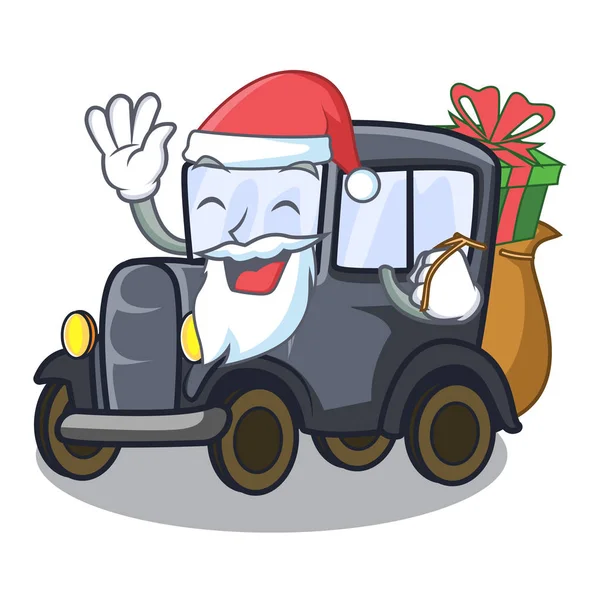 Noel Baba hediye eski minyatür araba şekli Mascot ile — Stok Vektör