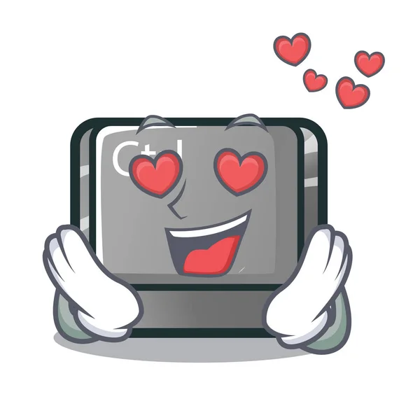 Em amor personagem botão ctrl anexado no computador — Vetor de Stock