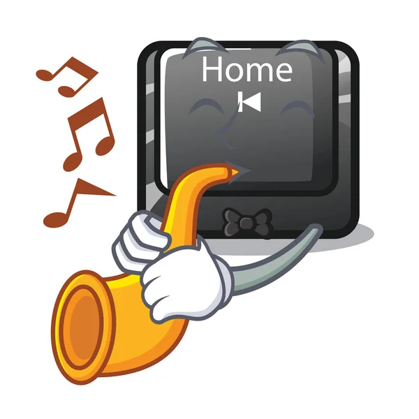 Avec trompette mascotte jouet home button ordinateur attaché — Image vectorielle