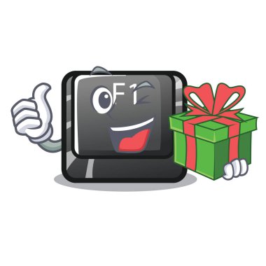 Klavyede hediye düğmesi F1 karikatür ile