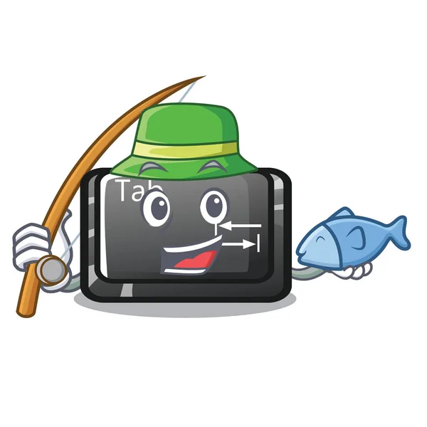 Botón de pestaña de pesca conectado al teclado de dibujos animados — Vector de stock