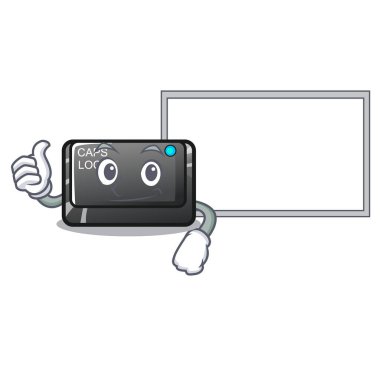 Bir bilgisayar karikatür üzerinde kart capslock düğmesi ile Thumbs up