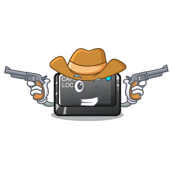 Cowboy CapsLock przycisk na komputerze Cartoon — Wektor stockowy