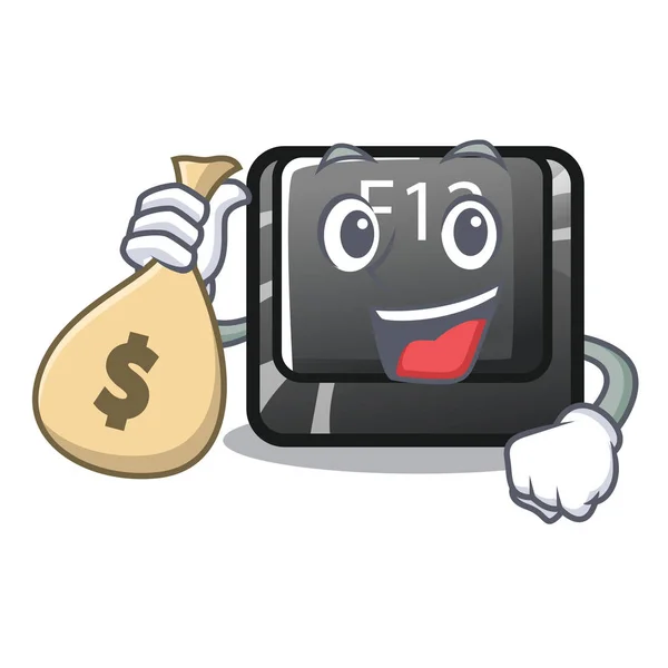 Com o botão de saco de dinheiro f12 em uma mascote de teclado — Vetor de Stock