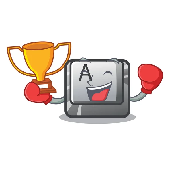 Νικητής πυγμαχίας ένα κουμπί προσαρτημένο ένα πληκτρολόγιο κινουμένων σχεδίων — Διανυσματικό Αρχείο