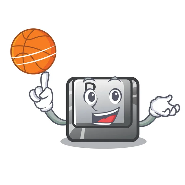 Con el botón de baloncesto B instalado en el ordenador de dibujos animados — Vector de stock