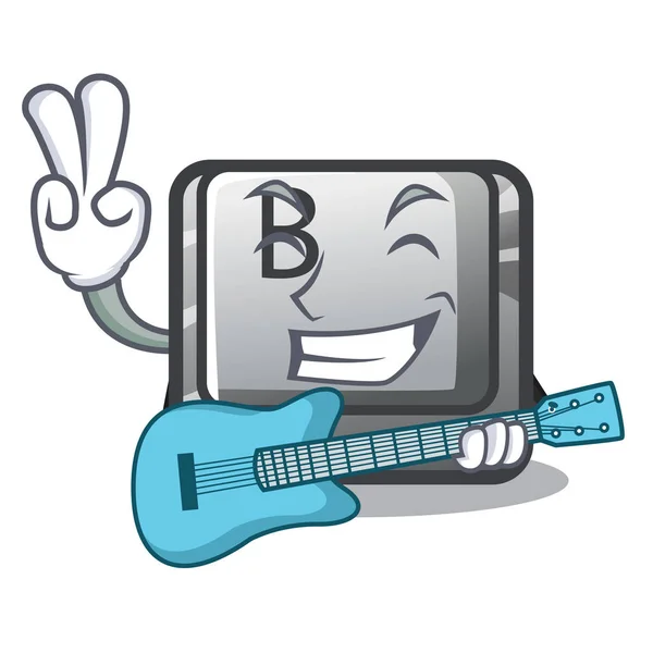 Met gitaar knop B op een mascotte toetsenbord — Stockvector