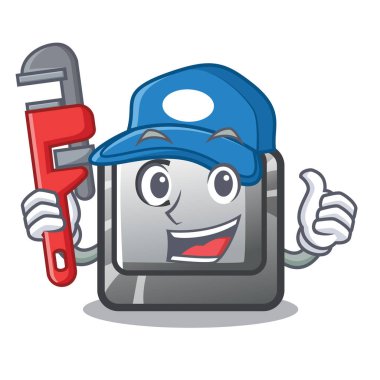 Karikatür bilgisayara tesisatçı düğmesi C yüklü