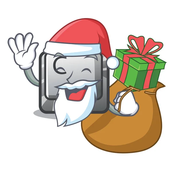 Santa con botón de regalo C instalado en la computadora de dibujos animados — Vector de stock