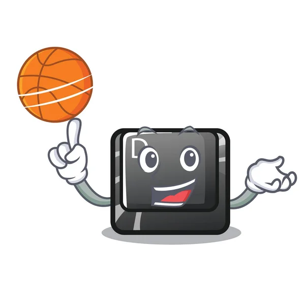 Con pulsante di basket D su una mascotte del computer — Vettoriale Stock