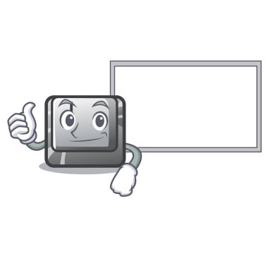 Karikatür bilgisayara yüklü tahta düğmesi J ile başparmak