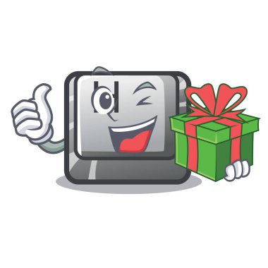 Hediye düğmesiyle H maskotla izole edilmiş.