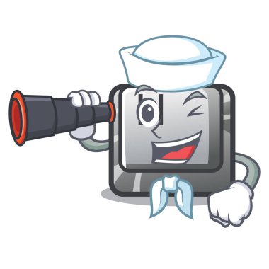 Maskot ile izole dürbün düğmesi H ile Denizci