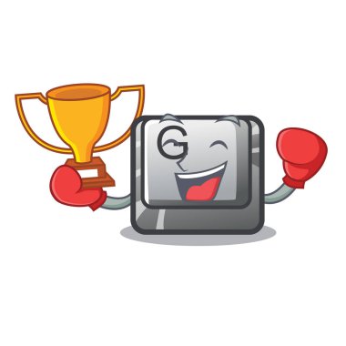 Boks kazanan düğme G maskot bilgisayarda yüklü