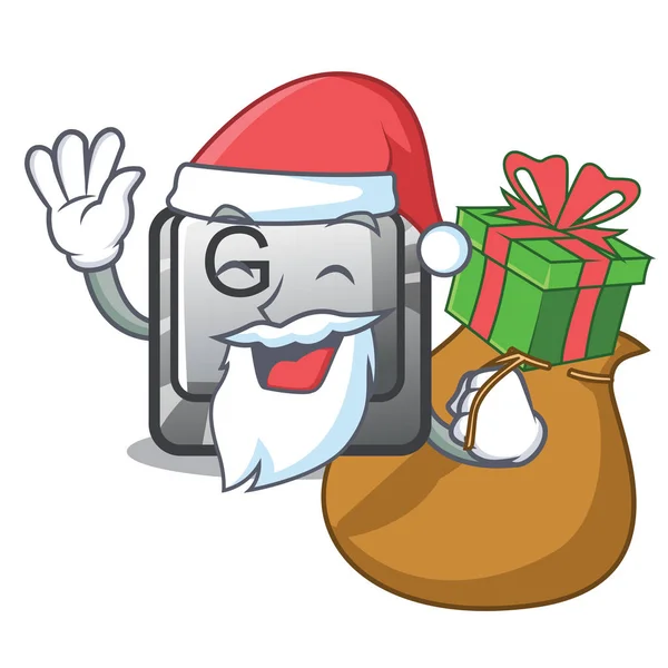 Weihnachtsmann mit Geschenkknopf g auf Maskottchen-Computer installiert — Stockvektor
