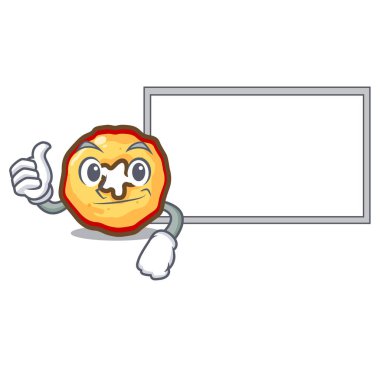 Bir kase içinde tahta karikatür elma cipsi ile Thumbs up